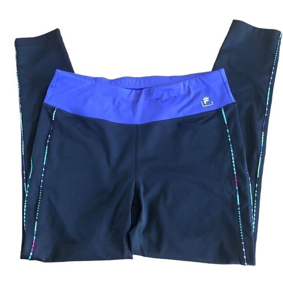 Fila Black Workout Leggings With Blue Band at Waist - Picture 1 of 16